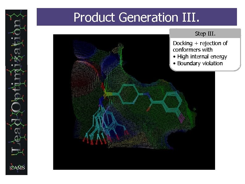Product Generation III. Step III. Docking + rejection of conformers with • High internal
