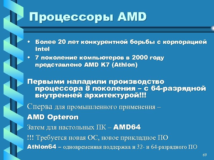 Процессоры AMD • Более 20 лет конкурентной борьбы с корпорацией Intel • 7 поколение