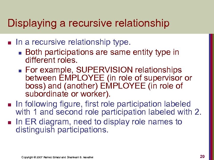 Displaying a recursive relationship n n n In a recursive relationship type. n Both