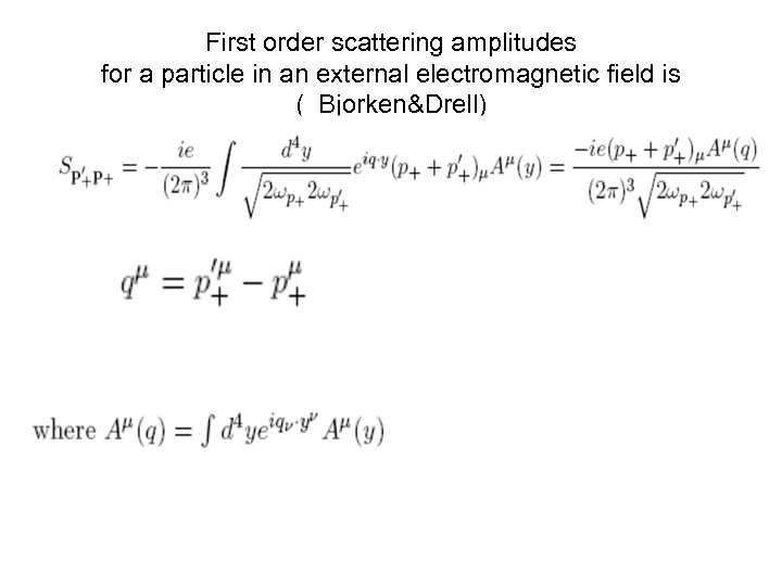 First order scattering amplitudes for a particle in an external electromagnetic field is (