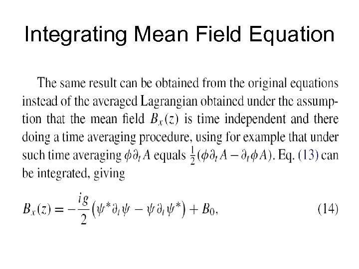 Integrating Mean Field Equation 