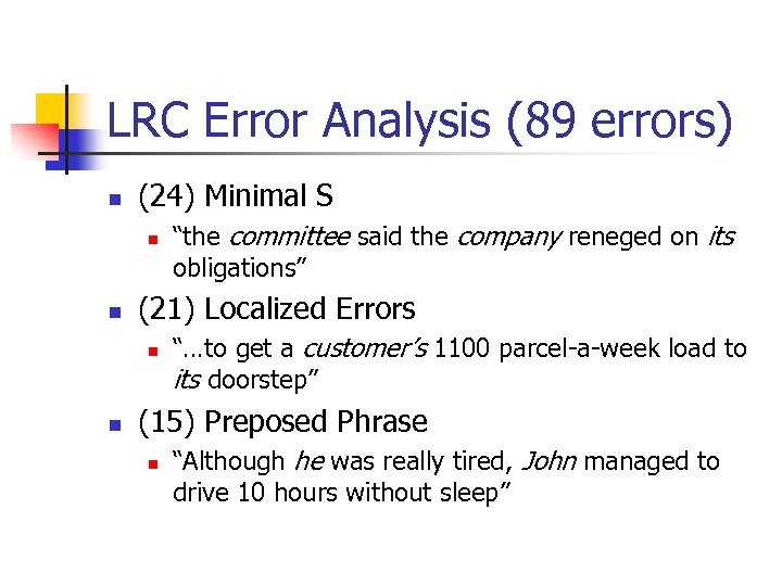 LRC Error Analysis (89 errors) n (24) Minimal S n n (21) Localized Errors