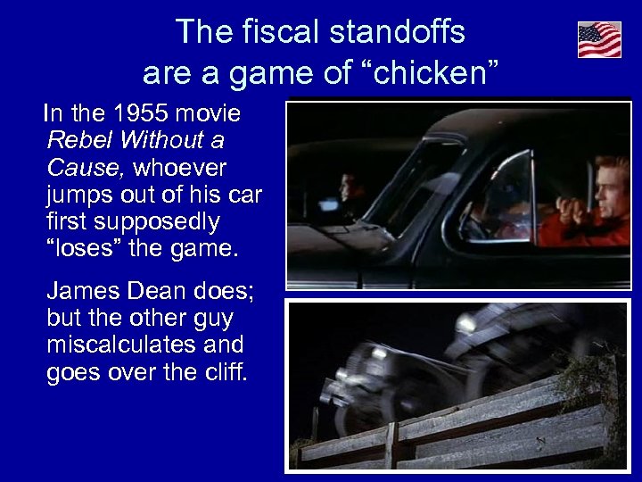The fiscal standoffs are a game of “chicken” In the 1955 movie Rebel Without