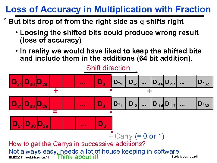 Loss of Accuracy in Multiplication with Fraction ° But bits drop of from the