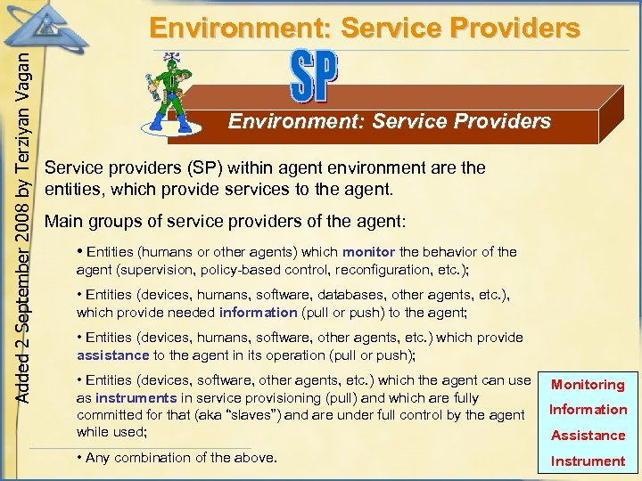 Added 2 September 2008 by Terziyan Vagan Environment: Service Providers Service providers (SP) within