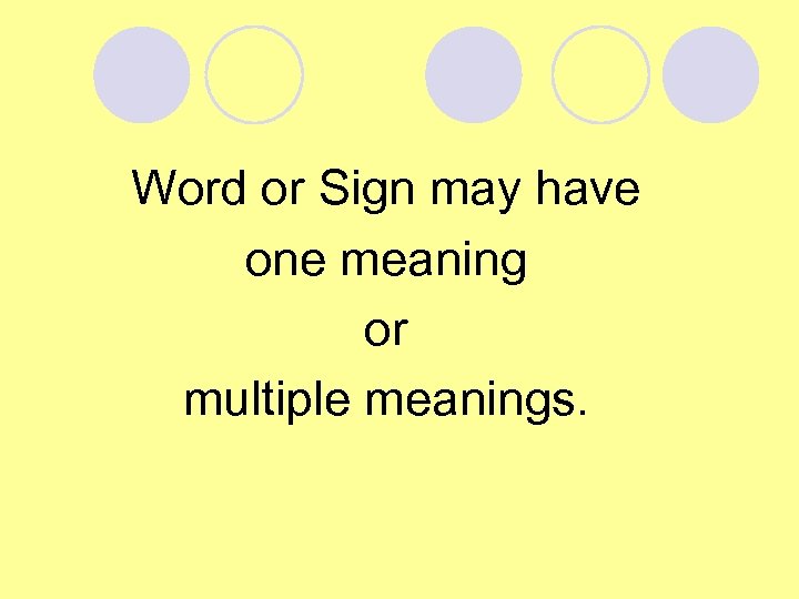 Word or Sign may have one meaning or multiple meanings. 
