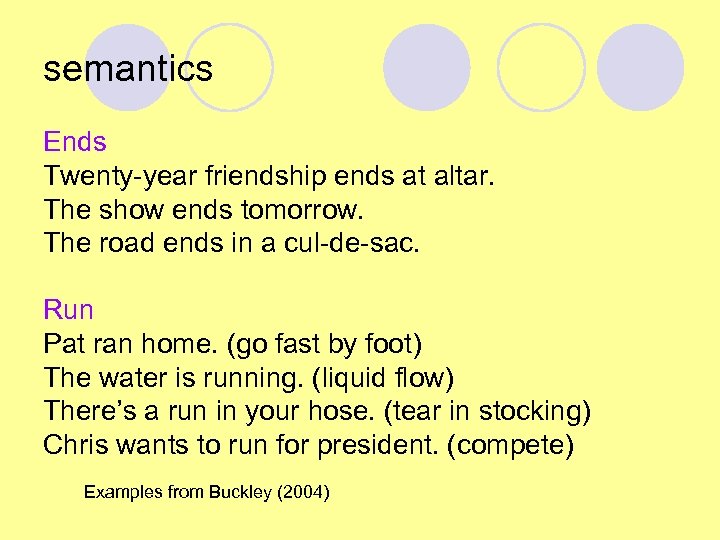 semantics Ends Twenty-year friendship ends at altar. The show ends tomorrow. The road ends