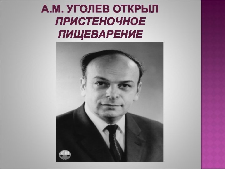 А. М. УГОЛЕВ ОТКРЫЛ ПРИСТЕНОЧНОЕ ПИЩЕВАРЕНИЕ 