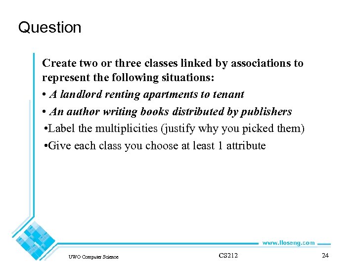 Question Create two or three classes linked by associations to represent the following situations: