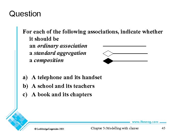 Question For each of the following associations, indicate whether it should be an ordinary