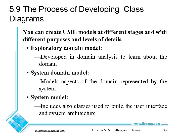 5. 9 The Process of Developing Class Diagrams You can create UML models at