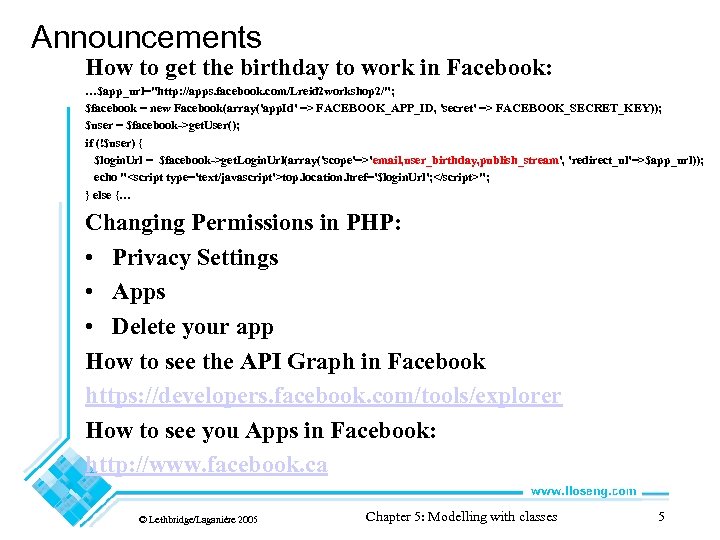 Announcements How to get the birthday to work in Facebook: …$app_url=