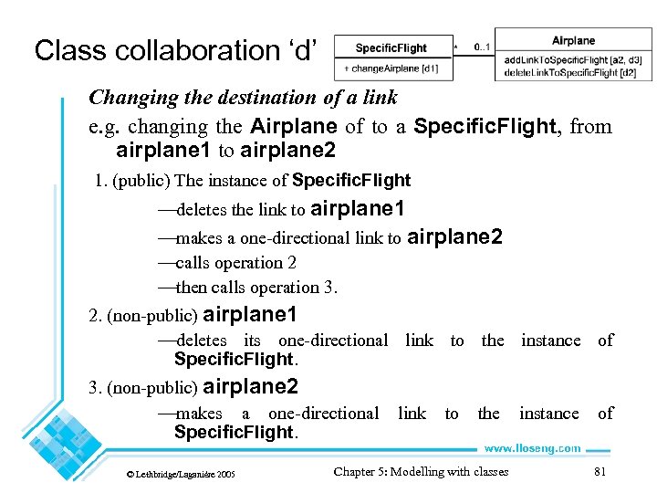 Class collaboration ‘d’ Changing the destination of a link e. g. changing the Airplane
