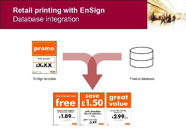 Retail printing with En. Sign Database integration En. Sign template Product database 