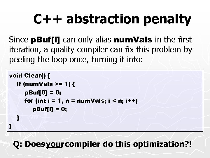 C++ abstraction penalty Since p. Buf[i] can only alias num. Vals in the first