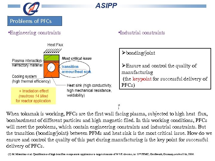 ASIPP Problems of PFCs • Engineering constraints • Industrial constraints Øbonding/joint ØEnsure and control
