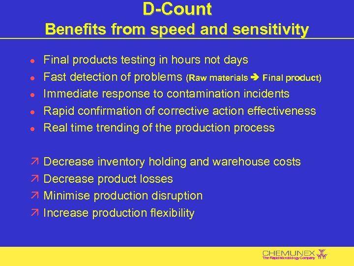 D-Count Benefits from speed and sensitivity l Final products testing in hours not days