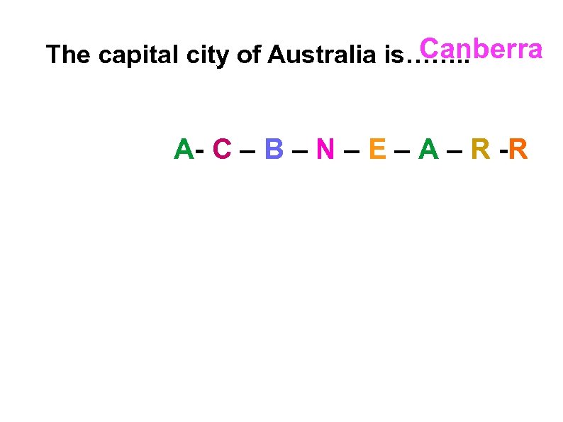 Canberra The capital city of Australia is……. . A- C – B – N