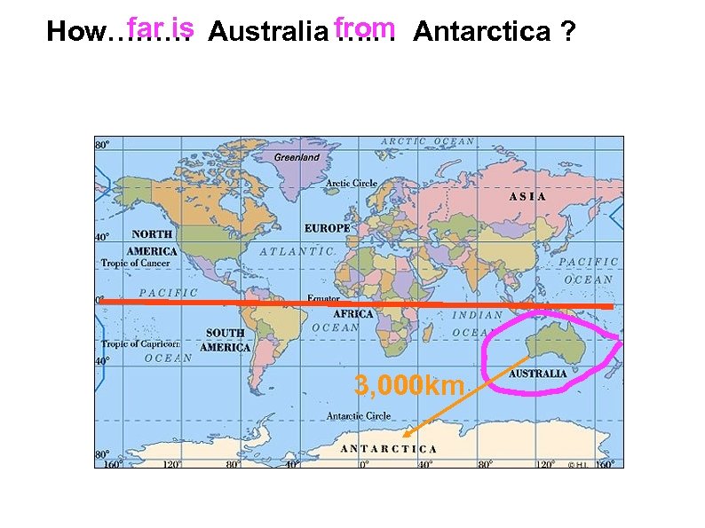 far is from How……… Australia …. . . Antarctica ? 3, 000 km 