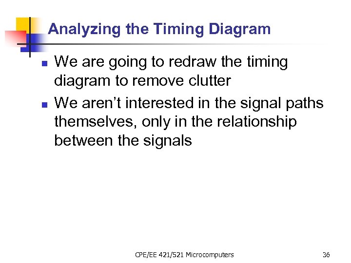 Analyzing the Timing Diagram n n We are going to redraw the timing diagram