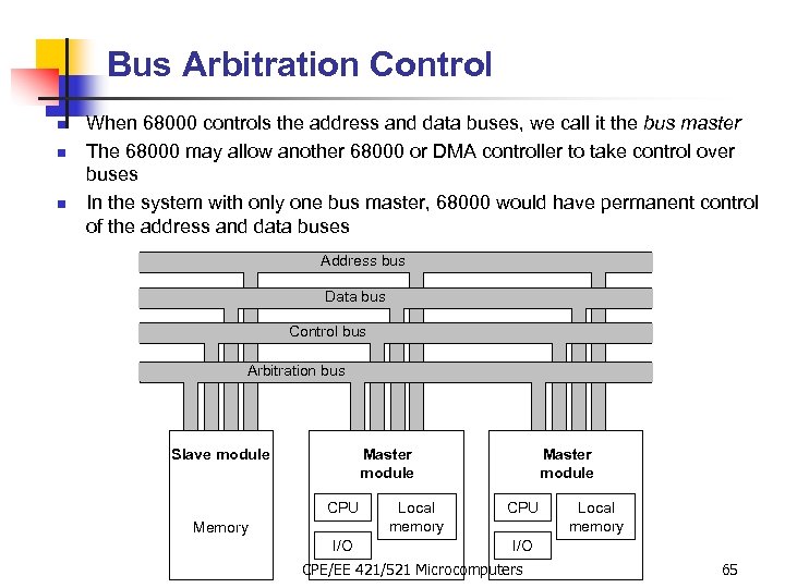 Bus Arbitration Control n n n When 68000 controls the address and data buses,