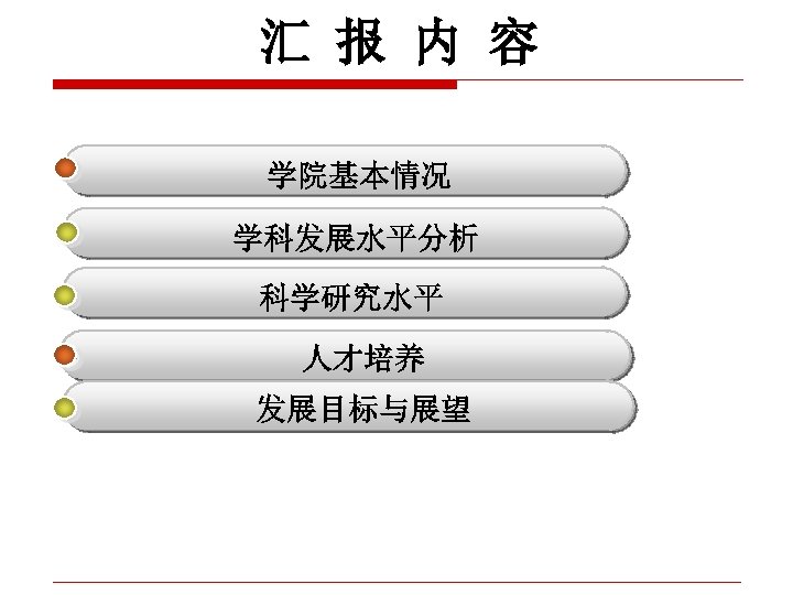 汇 报 内 容 学院基本情况 学科发展水平分析 科学研究水平 人才培养 发展目标与展望 
