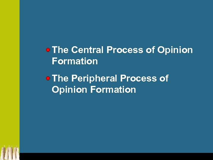 The Central Process of Opinion Formation The Peripheral Process of Opinion Formation 