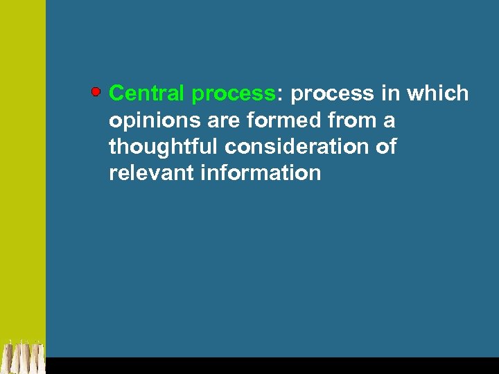 Central process: process in which opinions are formed from a thoughtful consideration of relevant