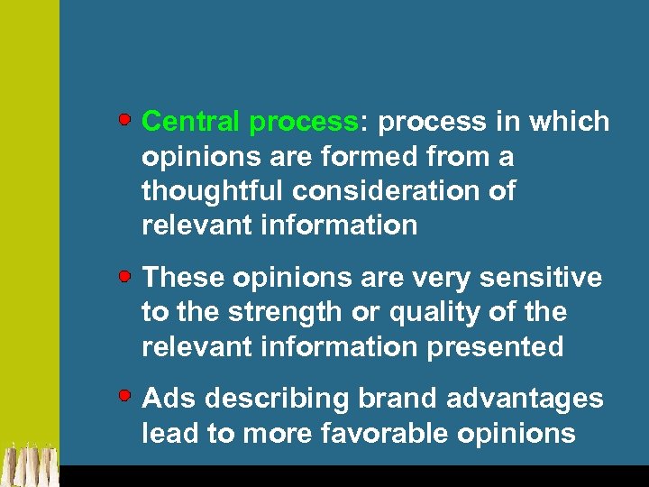 Central process: process in which opinions are formed from a thoughtful consideration of relevant