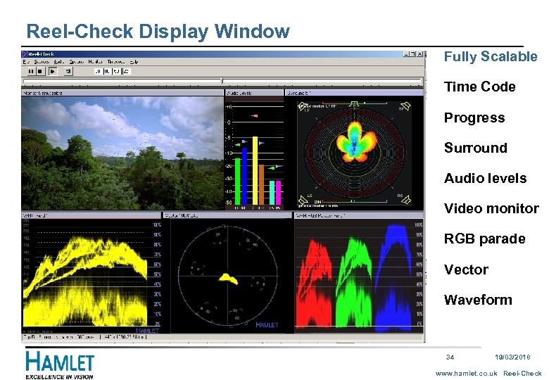 Reel-Check Display Window Fully Scalable Time Code Progress Surround Audio levels Video monitor RGB