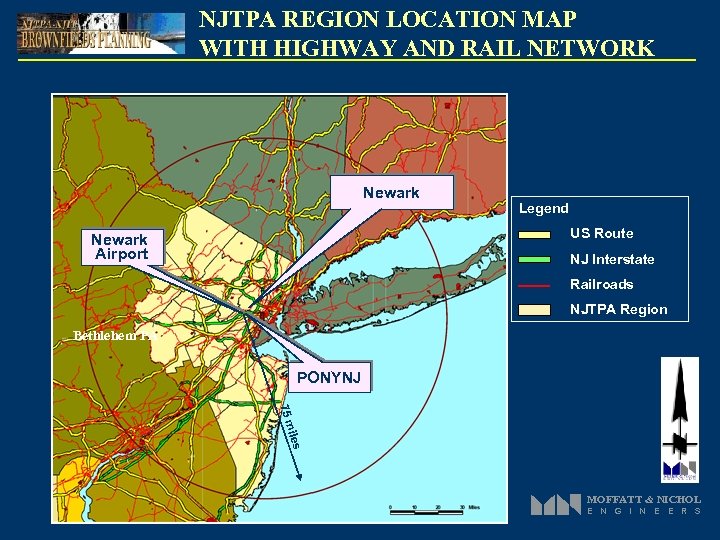 NJTPA REGION LOCATION MAP WITH HIGHWAY AND RAIL NETWORK Newark Legend US Route Newark