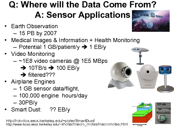 Q: Where will the Data Come From? A: Sensor Applications • Earth Observation –