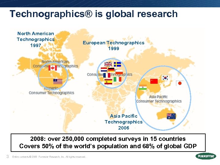 Technographics® is global research North American Technographics 1997 European Technographics 1999 Asia Pacific Technographics