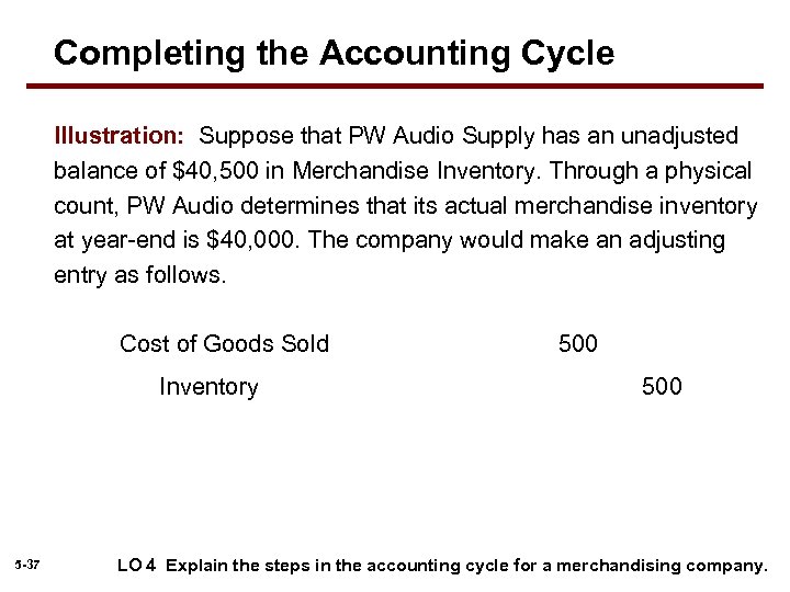 Completing the Accounting Cycle Illustration: Suppose that PW Audio Supply has an unadjusted balance