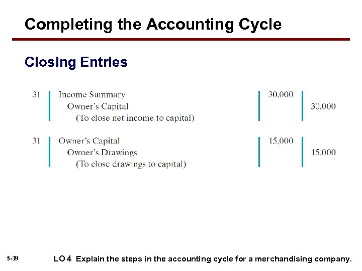 Completing the Accounting Cycle Closing Entries 5 -39 LO 4 Explain the steps in