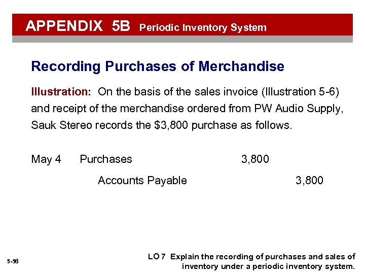APPENDIX 5 B Periodic Inventory System Recording Purchases of Merchandise Illustration: On the basis