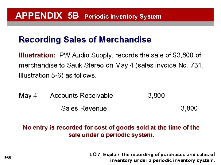 APPENDIX 5 B Periodic Inventory System Recording Sales of Merchandise Illustration: PW Audio Supply,