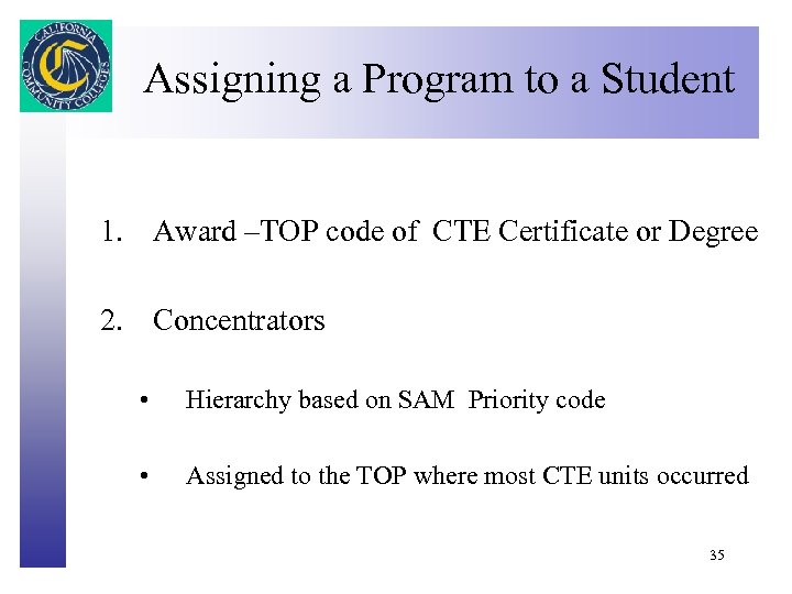 Assigning a Program to a Student Click to edit Master title style 1. Award