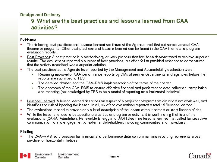 Design and Delivery 9. What are the best practices and lessons learned from CAA