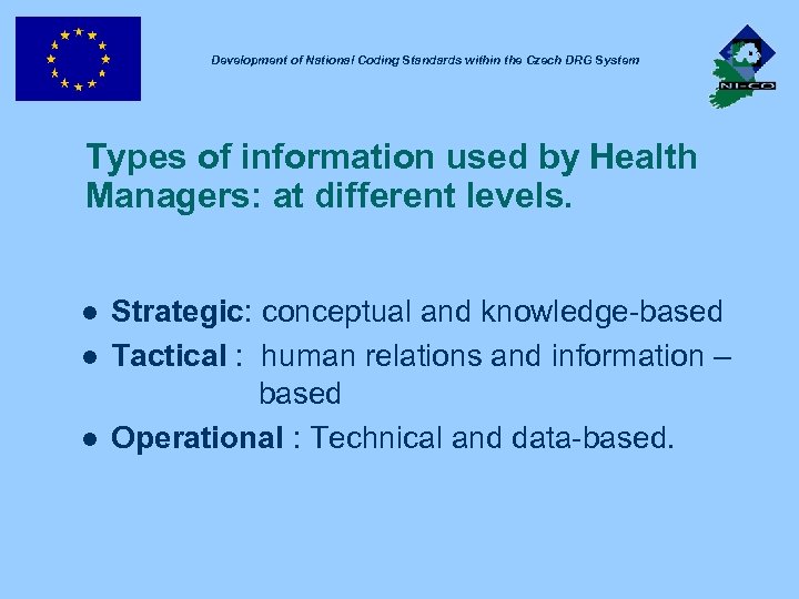 Development of National Coding Standards within the Czech DRG System Types of information used