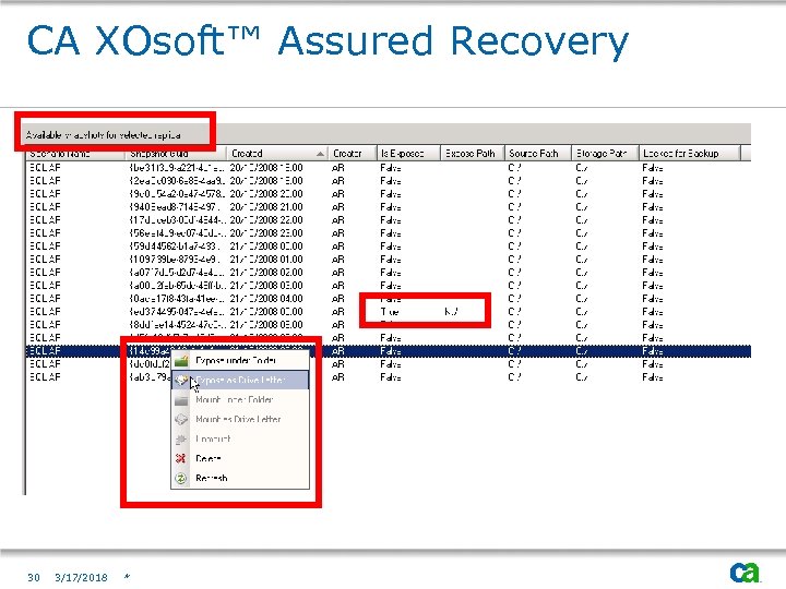 CA XOsoft™ Assured Recovery 30 3/17/2018 * 