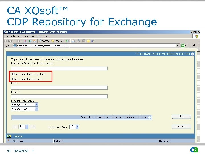 CA XOsoft™ CDP Repository for Exchange 38 3/17/2018 * 