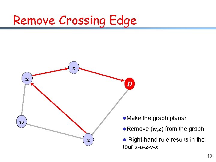 Remove Crossing Edge z u D l. Make w the graph planar l. Remove