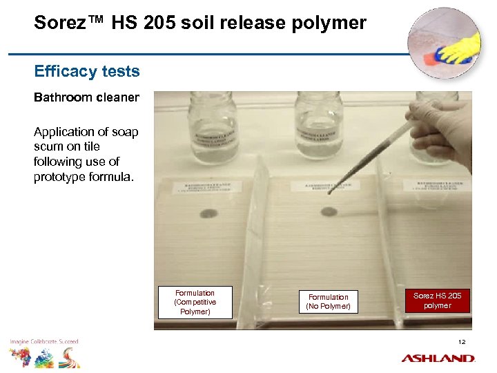 Sorez™ HS 205 soil release polymer Efficacy tests Bathroom cleaner Application of soap scum