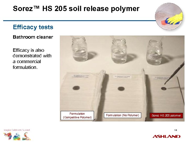 Sorez™ HS 205 soil release polymer Efficacy tests Bathroom cleaner Efficacy is also demonstrated