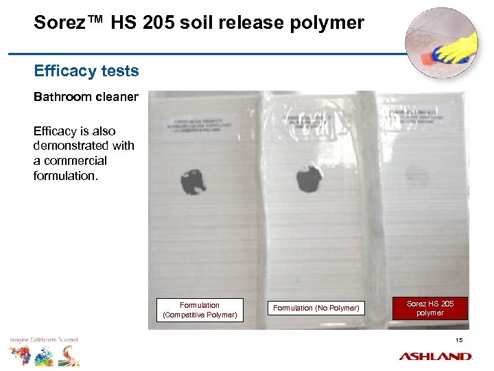 Sorez™ HS 205 soil release polymer Efficacy tests Bathroom cleaner Efficacy is also demonstrated