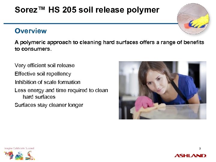 Sorez™ HS 205 soil release polymer Overview A polymeric approach to cleaning hard surfaces