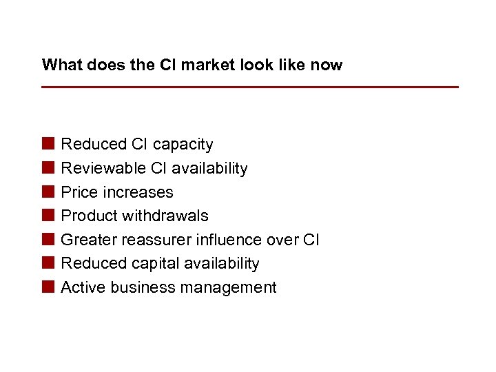 What does the CI market look like now n n n n Reduced CI