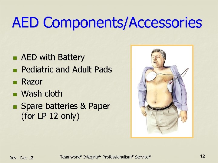 AED Components/Accessories n n n AED with Battery Pediatric and Adult Pads Razor Wash