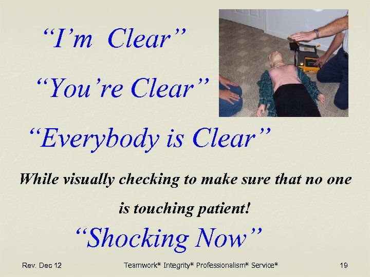 “I’m Clear” “You’re Clear” “Everybody is Clear” While visually checking to make sure that